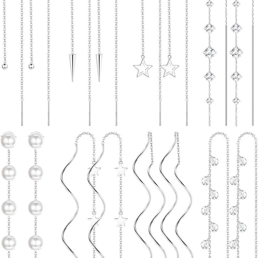 8 Pairs Stainless Steel Threader Earrings Set Long Dangle for Women
